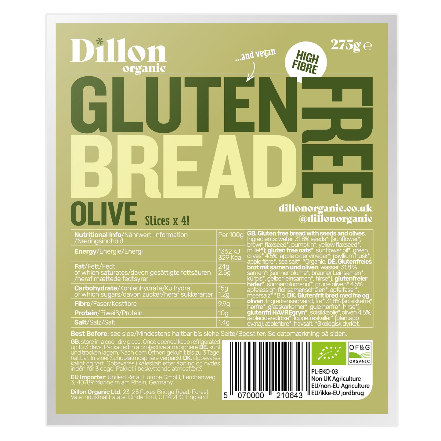 Sliced Gluten Free Olive Bread 275g