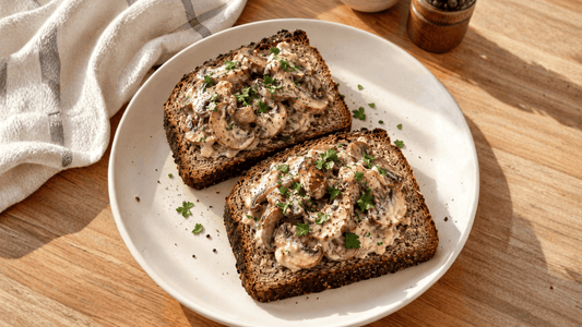 Creamy Garlic Mushrooms on Chia or Flax Toast