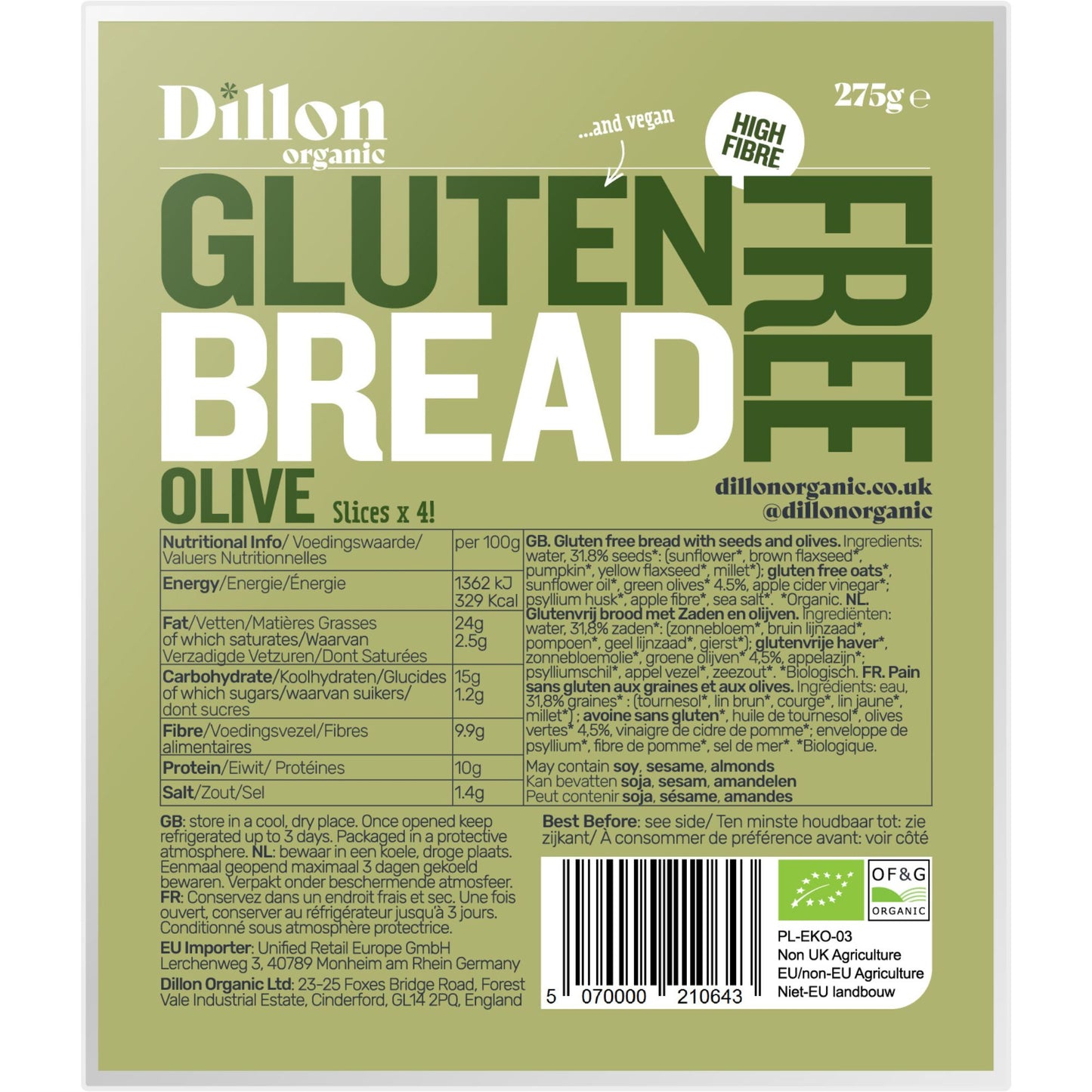 Sliced Gluten Free Olive Bread 275g