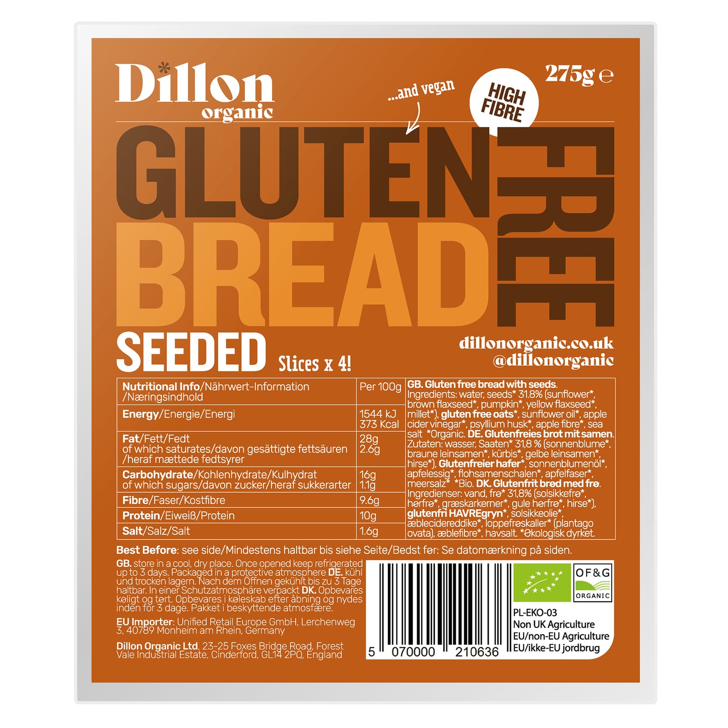 Sliced Gluten Free Seeded Bread 275g